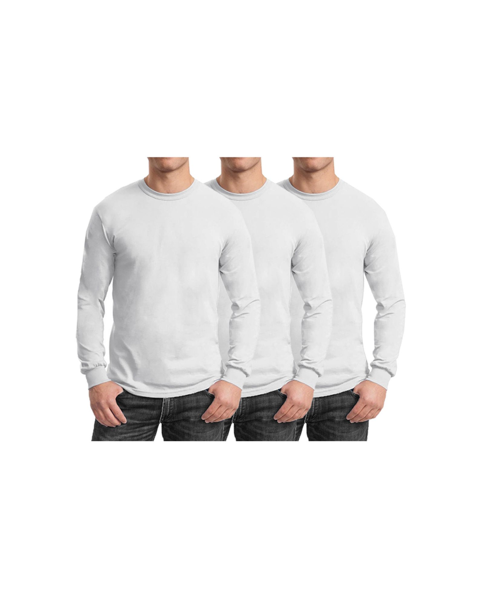 Galaxy By Harvic Men's 3-Pack Egyptian Cotton-Blend Long Sleeve Crew Neck Tee