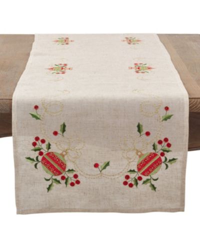 Декоративная дорожка для стола Saro Lifestyle Embroidered Ornament Linen Blend, 16" x 90"
