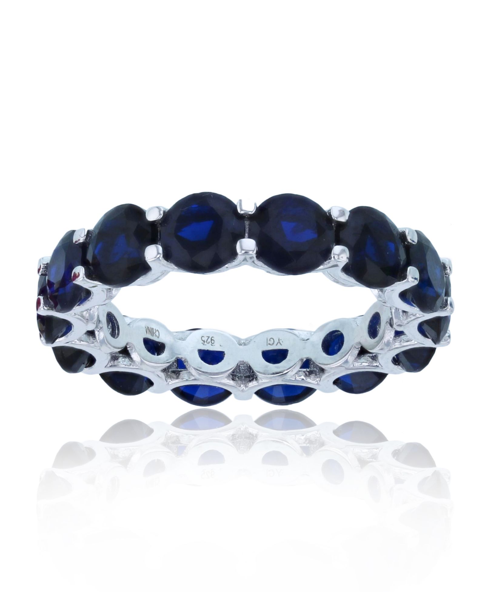 Lab Grown Blue Spinel Eternity Band in Rhodium Plated Sterling Silver