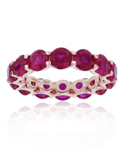 Red Cubic Zirconia Eternity Band in 14k Rose Gold Plated Sterling Silver
