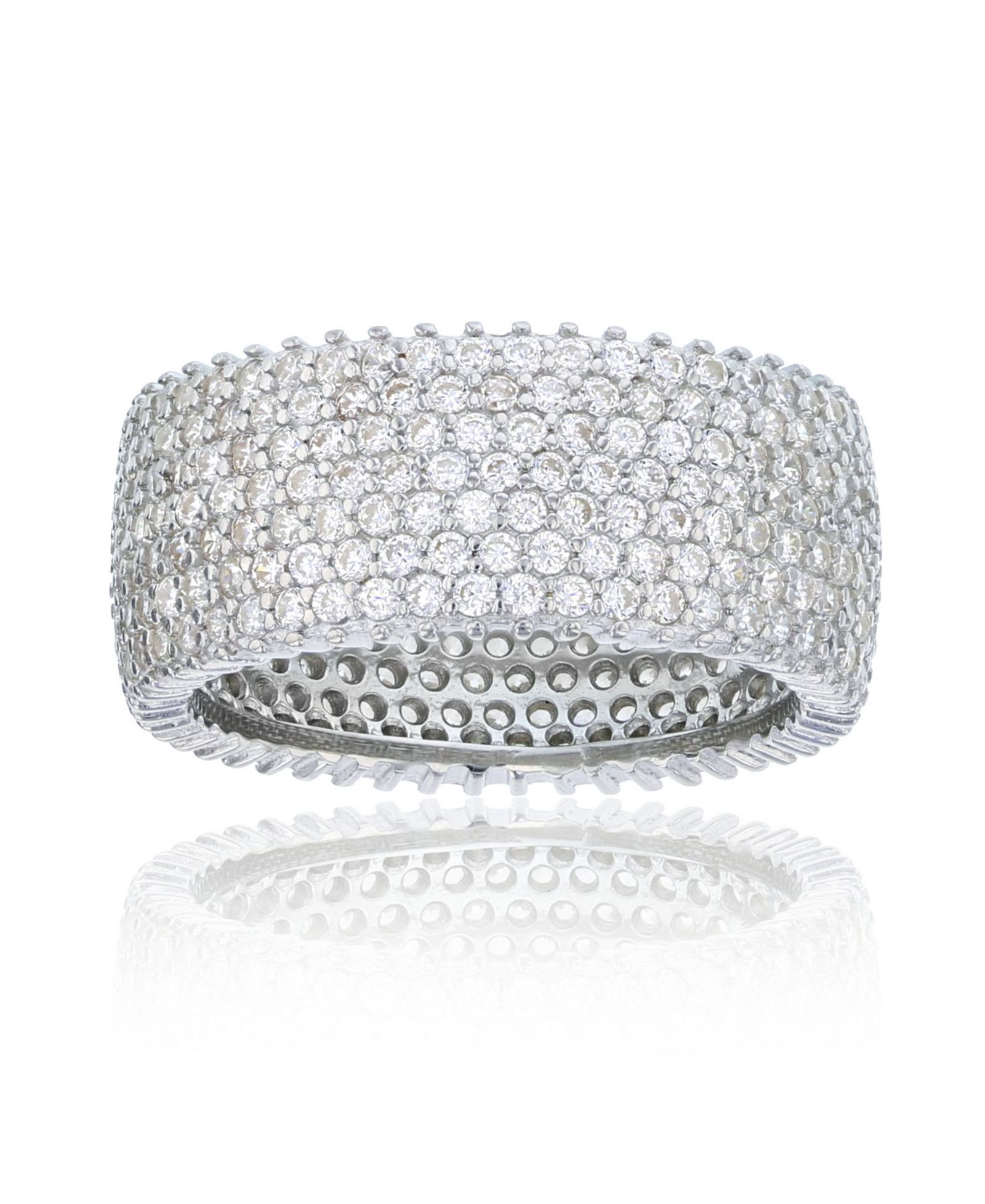 Белое кольцо с муляжем кубического циркония Micropave Multi Row Eternity Band в 14K Rose, 14K Yellow, Black или Rhodium Plated Sterling Silver