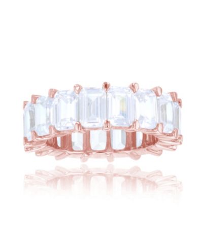 White Cubic Zirconia Eternity Band in 14k Rose Gold Plated Sterling Silver