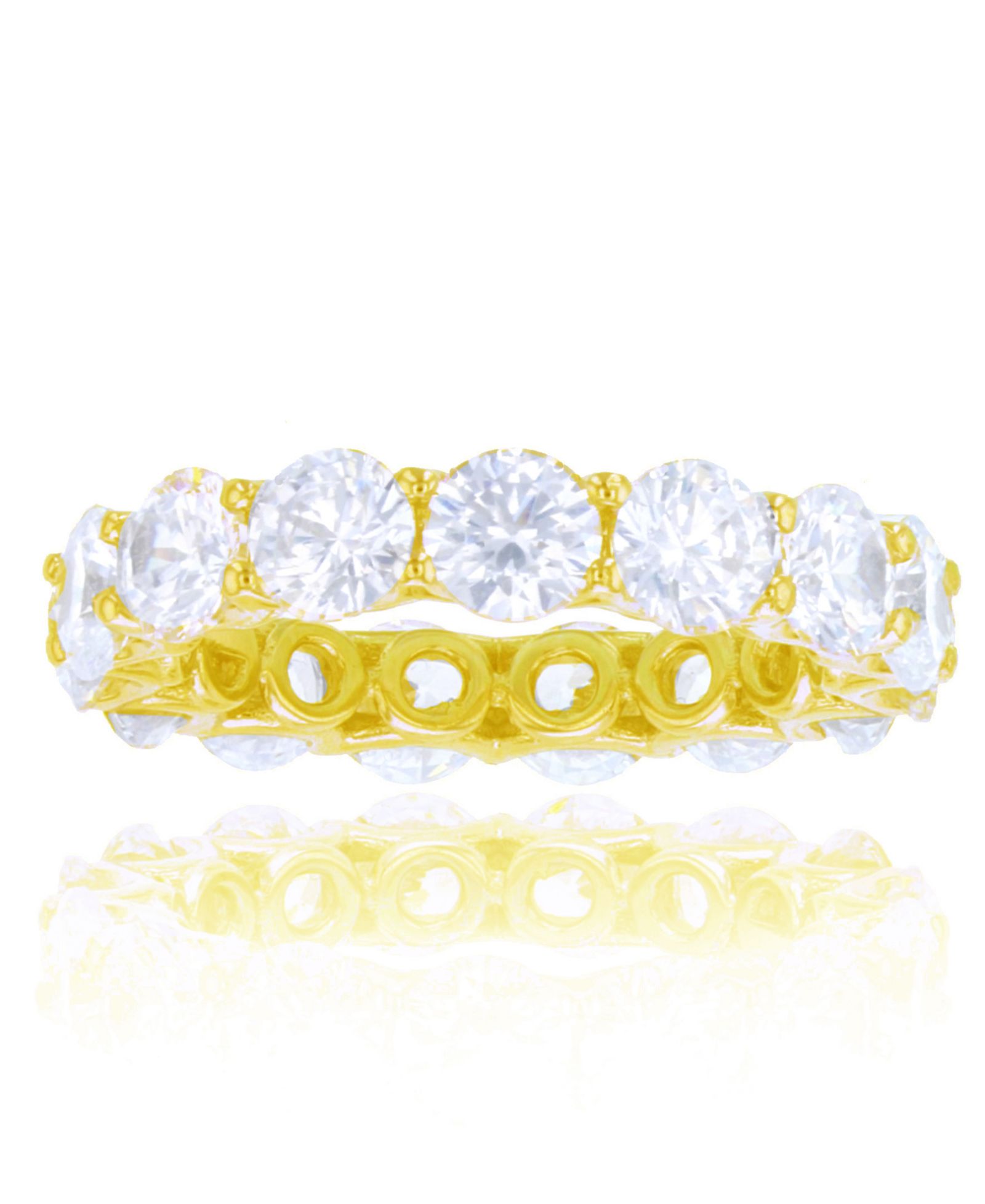 White Cubic Zirconia Eternity Band in 14k Yellow Gold Plated Sterling Silver