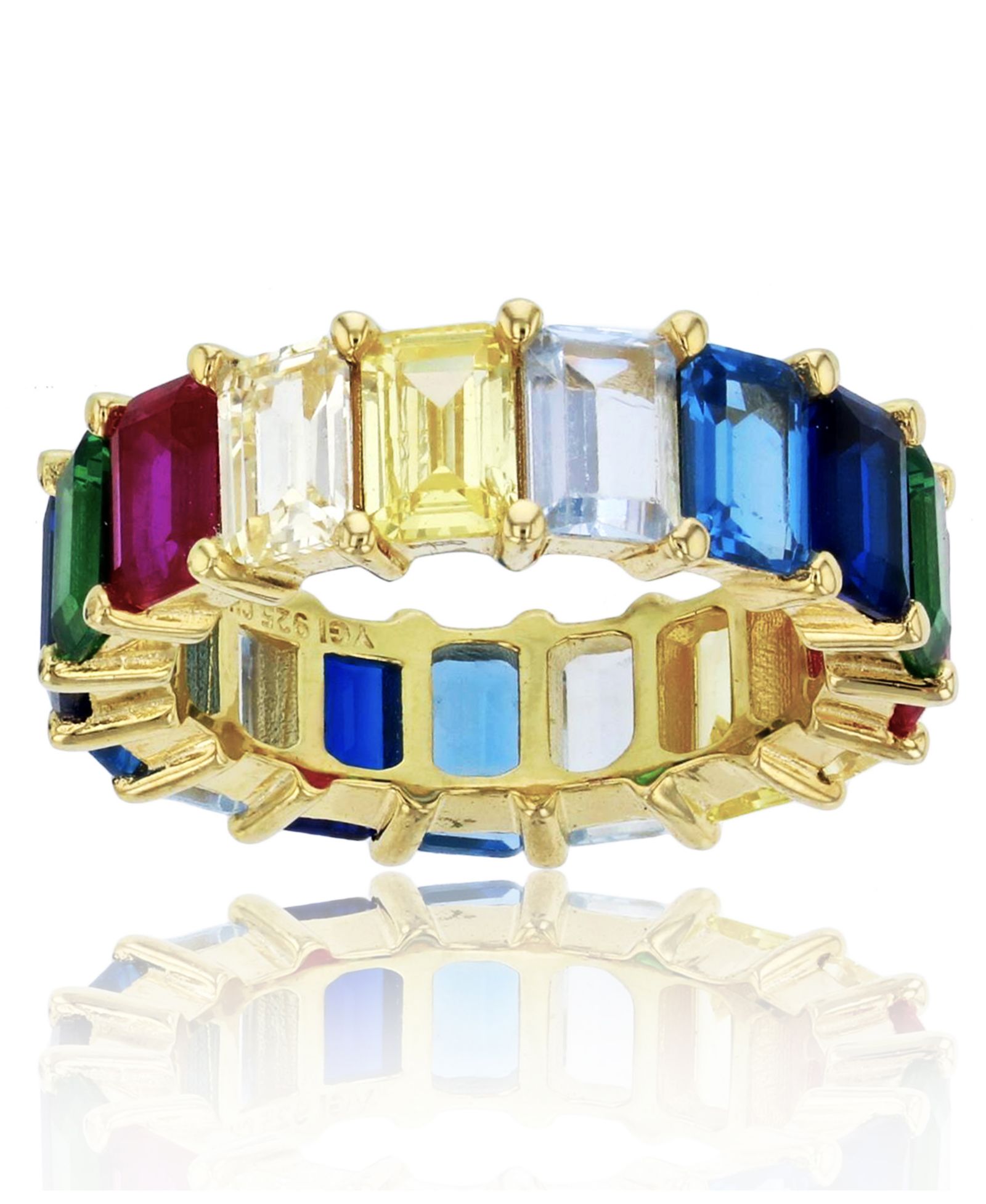 Кольцо Macy's Rainbow Colored Emerald Cut Cubic Zirconia Eternity Band 14k Yellow Gold Plated Sterling Silver