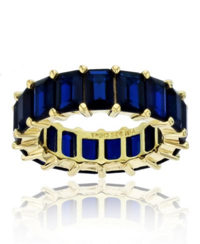 Помолничное кольцо Eternity Band в 14k Yellow Gold Plated Sterling Silver с Blue Spinel Emerald Cut