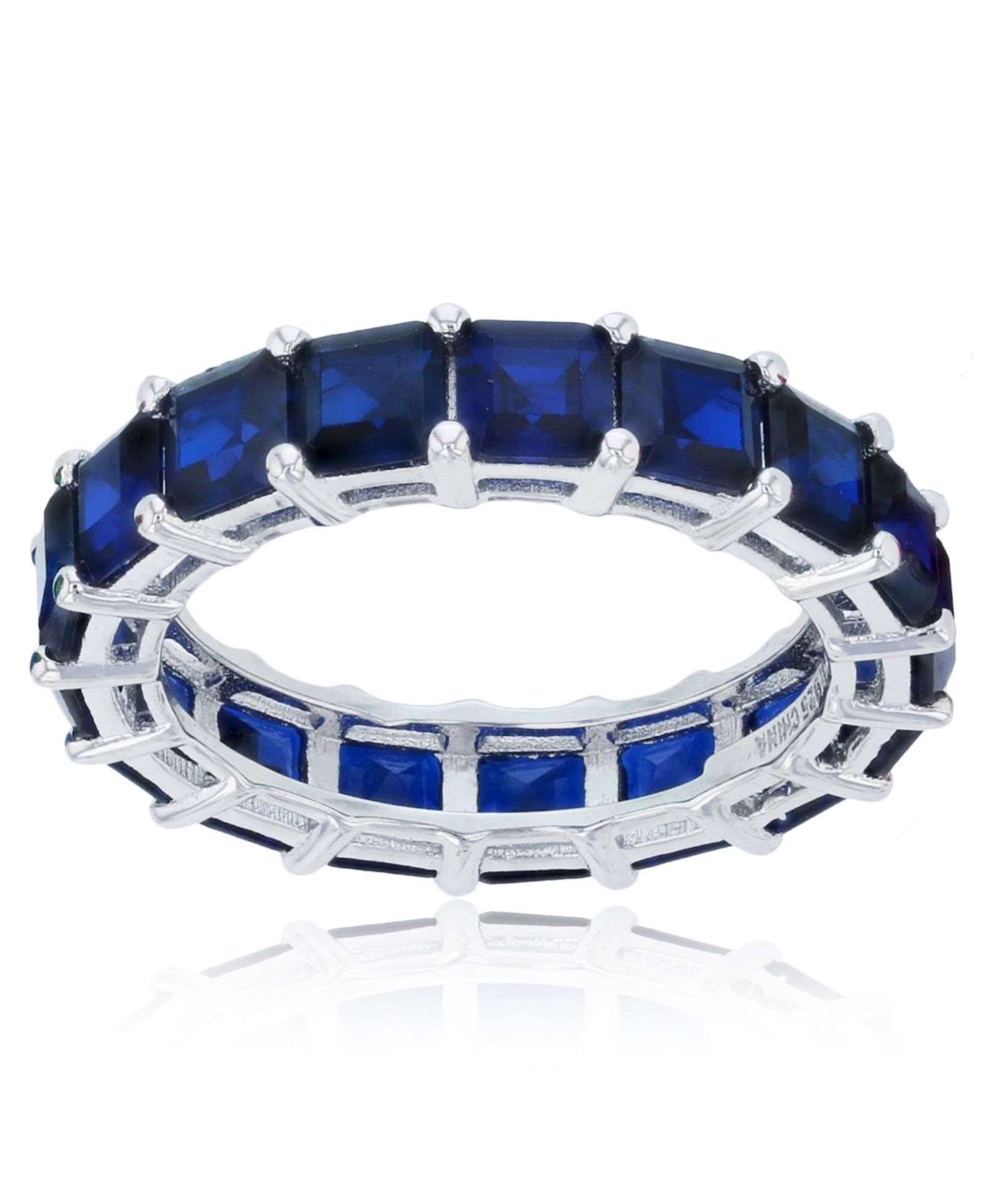 Blue Spinel Princess Cut Eternity Band в Rhodium Plated Sterling Silver