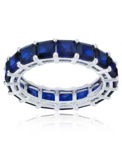 Blue Spinel Princess Cut Eternity Band в Rhodium Plated Sterling Silver