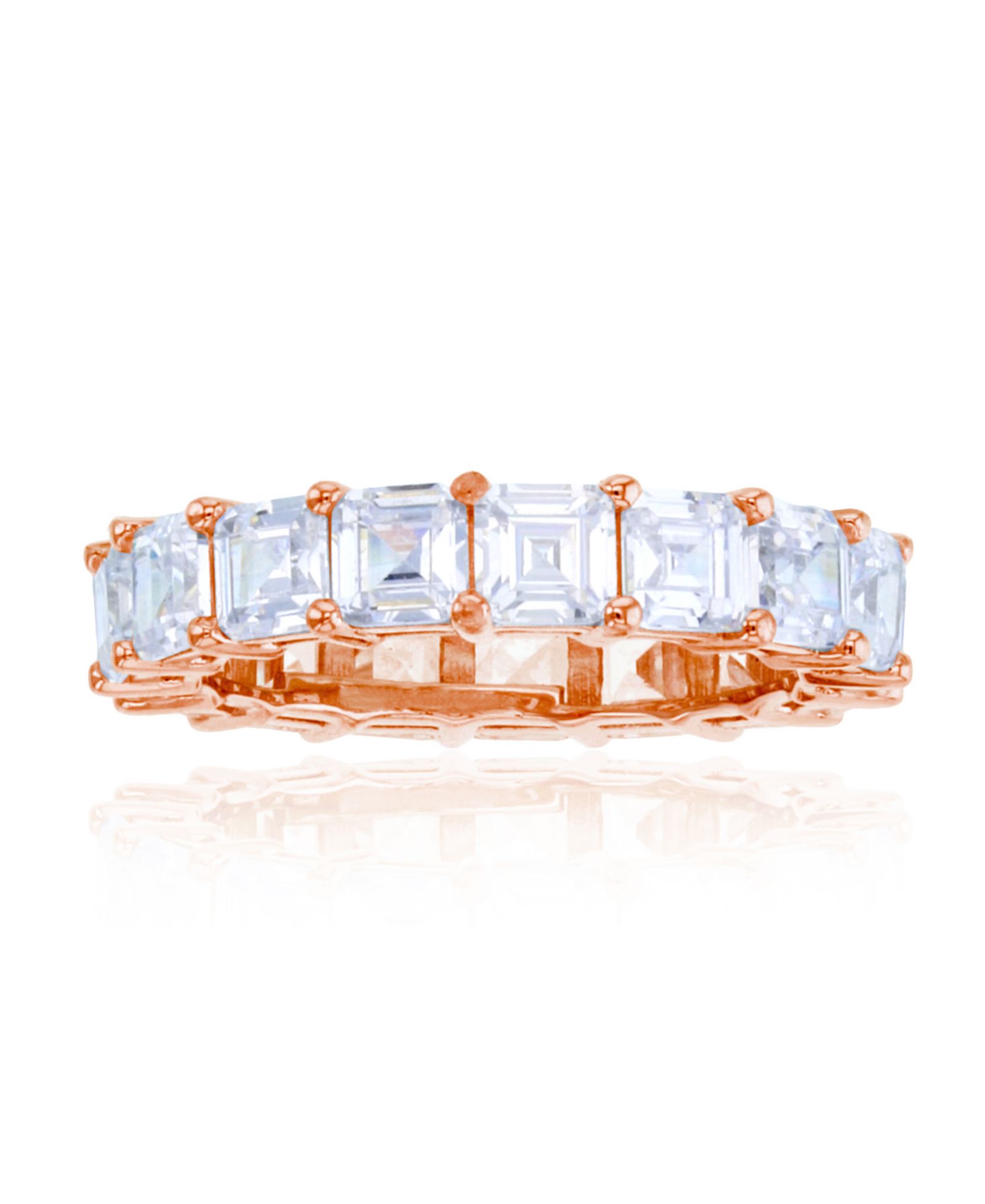 Кольцо Eternity Band с белым камнем Princess Cut Cubic Zirconia в 14k Rose Gold Plated Sterling Silver