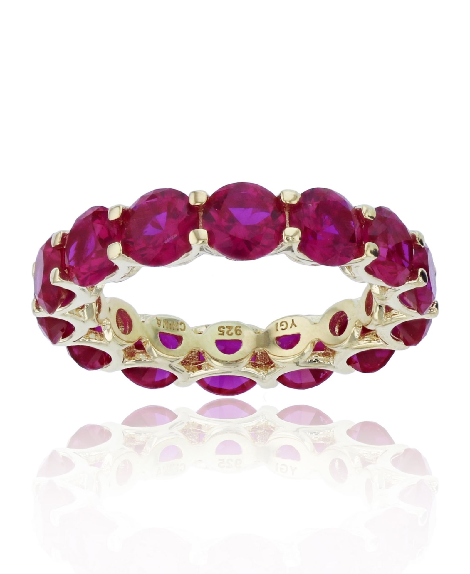 Red Cubic Zirconia Eternity Band in 14k Yellow Gold Plated Sterling Silver