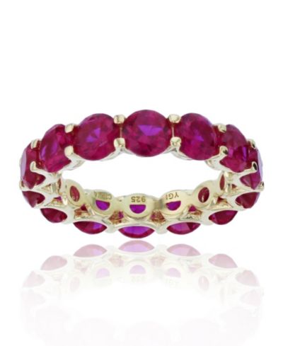 Red Cubic Zirconia Eternity Band in 14k Yellow Gold Plated Sterling Silver