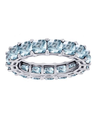 Lab Grown Light Blue Spinel Princess Cut Eternity Band в Rhodium Plated Sterling Silver