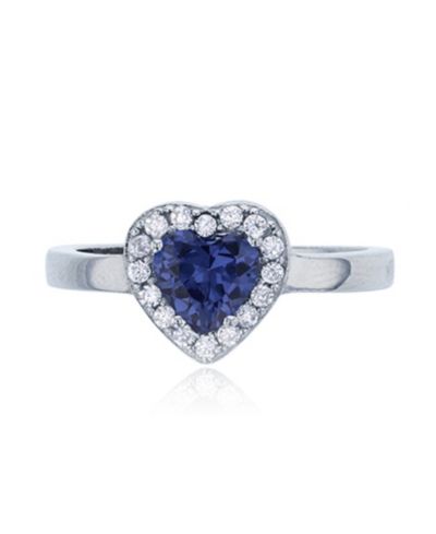 Red, Green or Purple Heart Cubic Zirconia Halo Ring in Rhodium Plated Sterling Silver