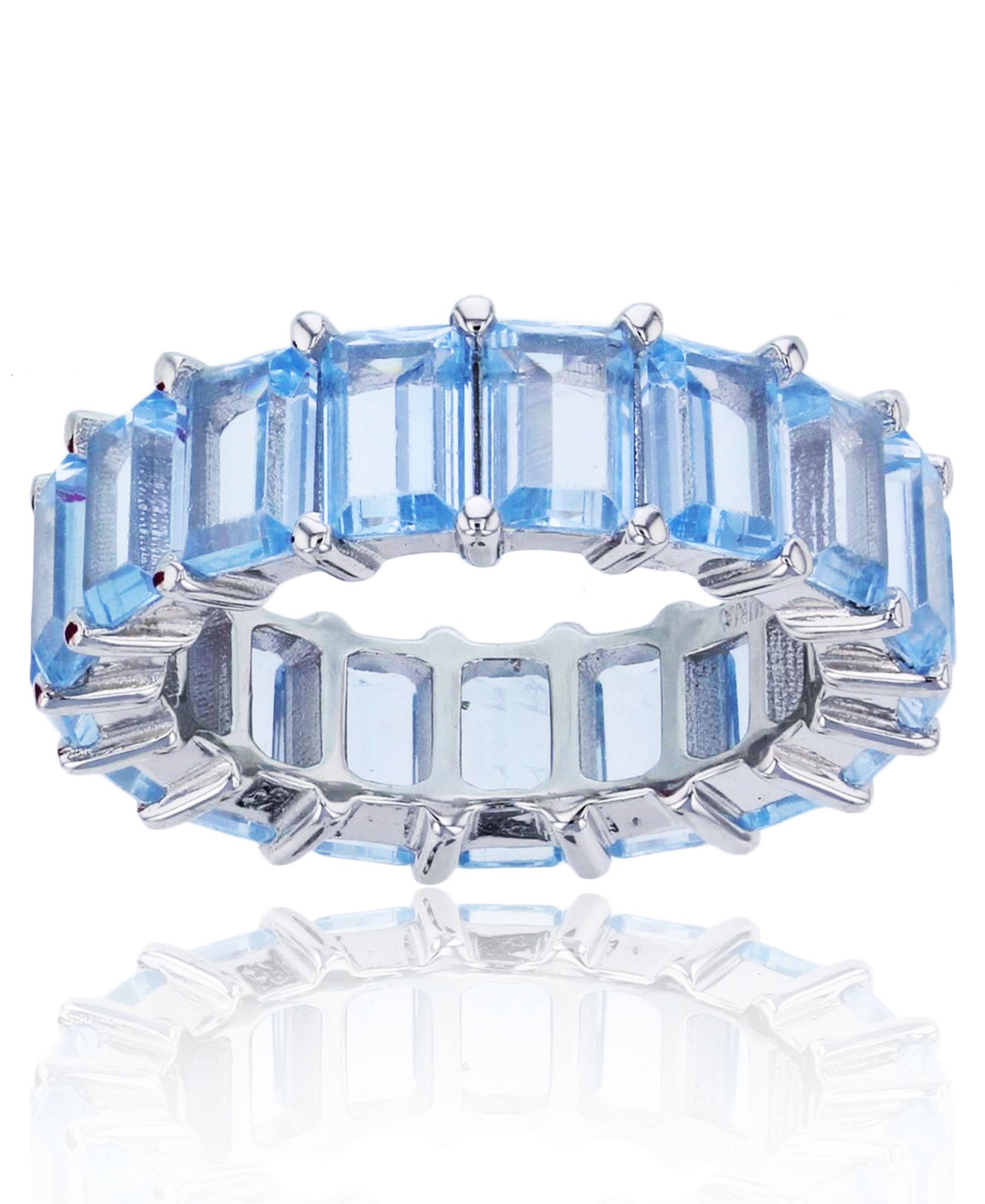 Кольцо вечности Created Light Blue Spinel Emerald Cut из родированного стерлингового серебра