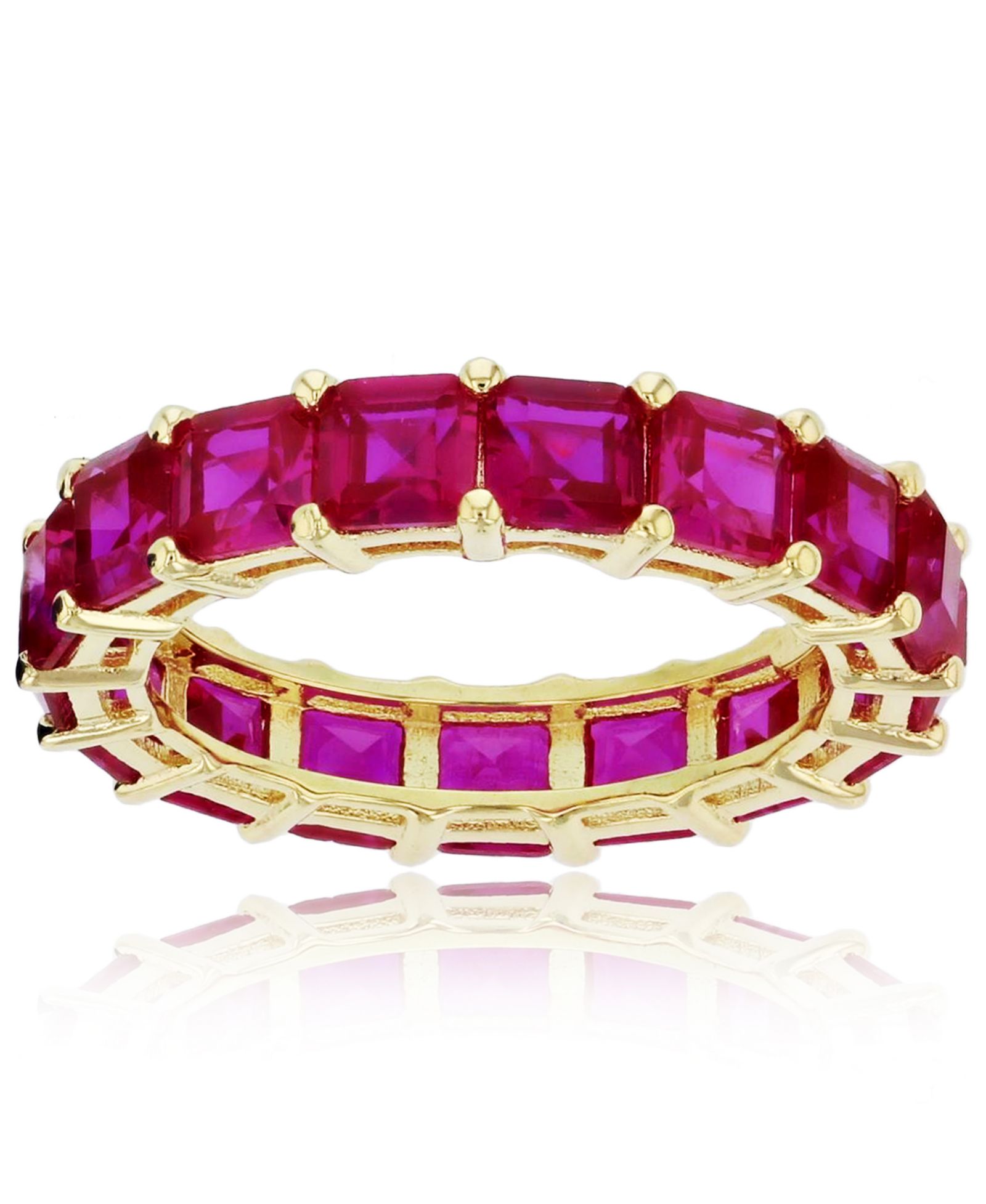 Красное кольцо с кубическим цирконием в форме Princess Cut, позолоченное серебро 14k Yellow Gold