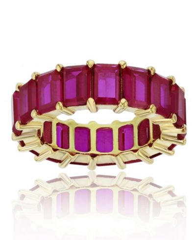 Red Cubic Zirconia Eternity Band in 14k Yellow Gold Plated Plated Sterling Silver