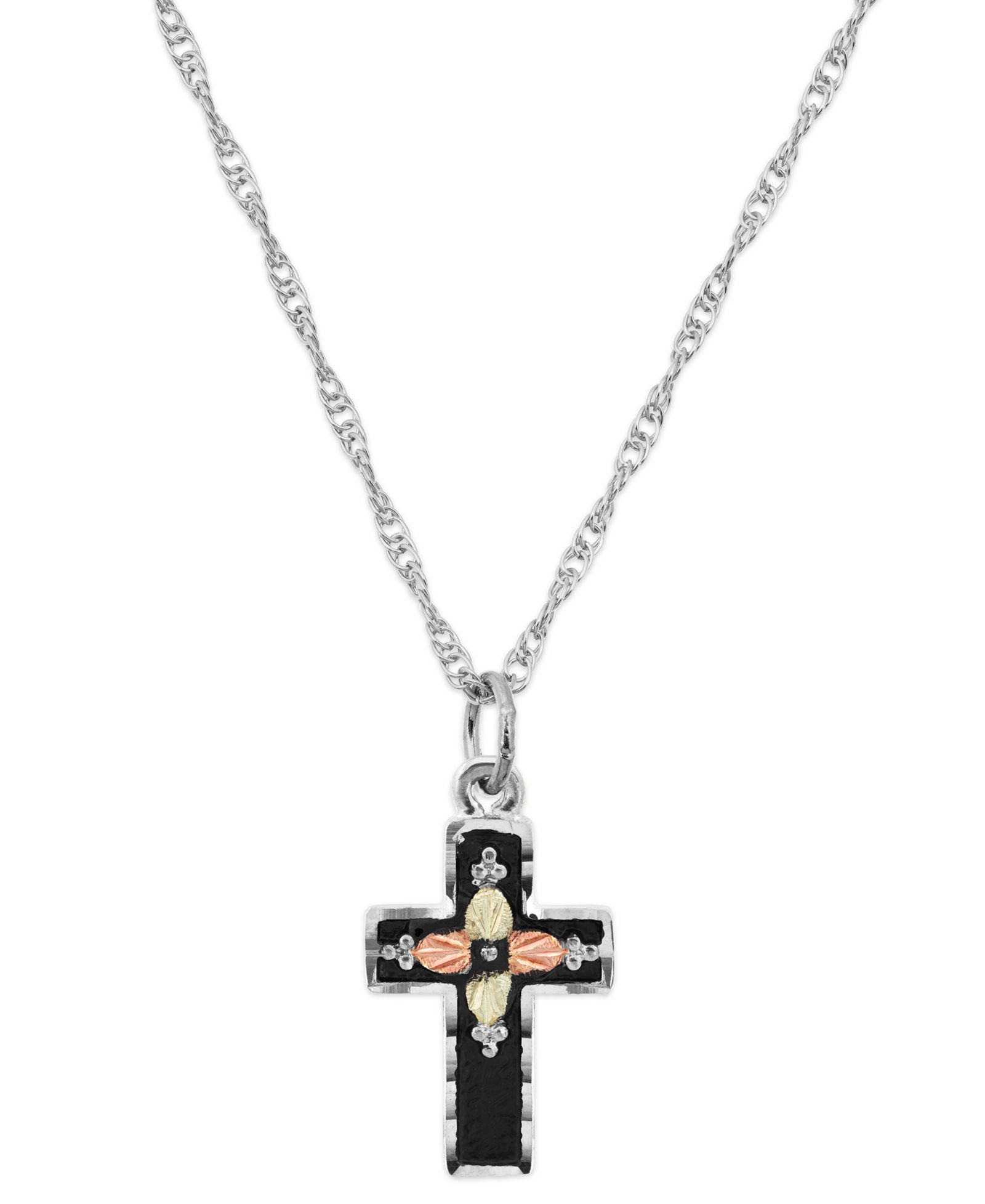 Ожерелье с кулоном Cross из стерлингового серебра с 12K Rose и Green Gold, 18"