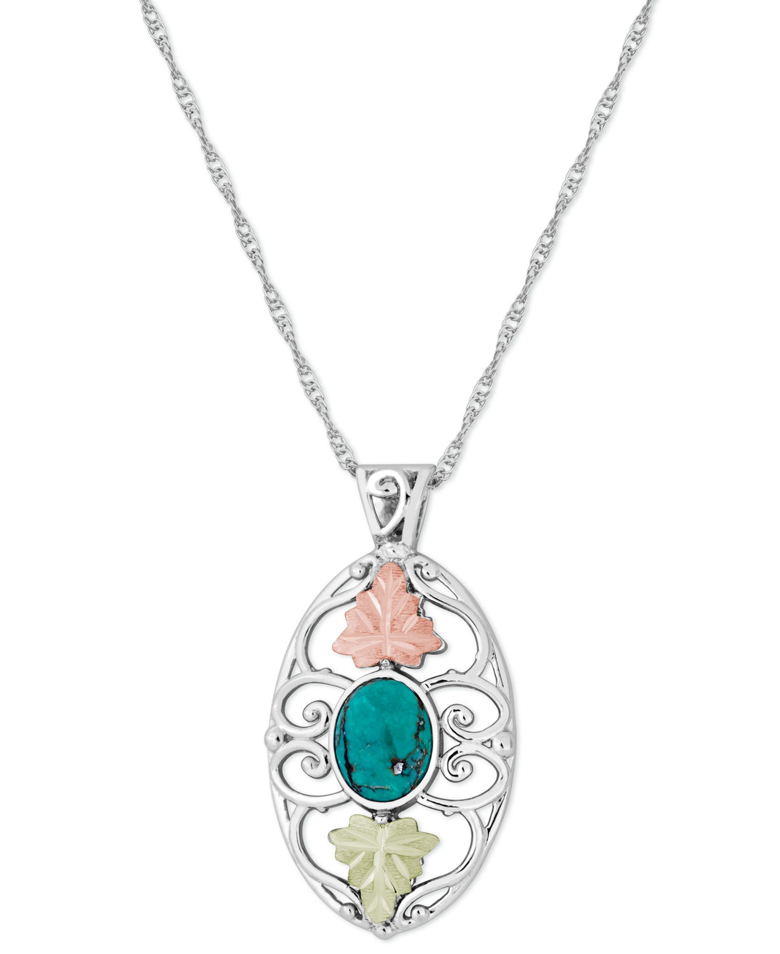 Подвеска Turquoise в серебряном цвете с 12K розовым и зеленым золотом, 18"