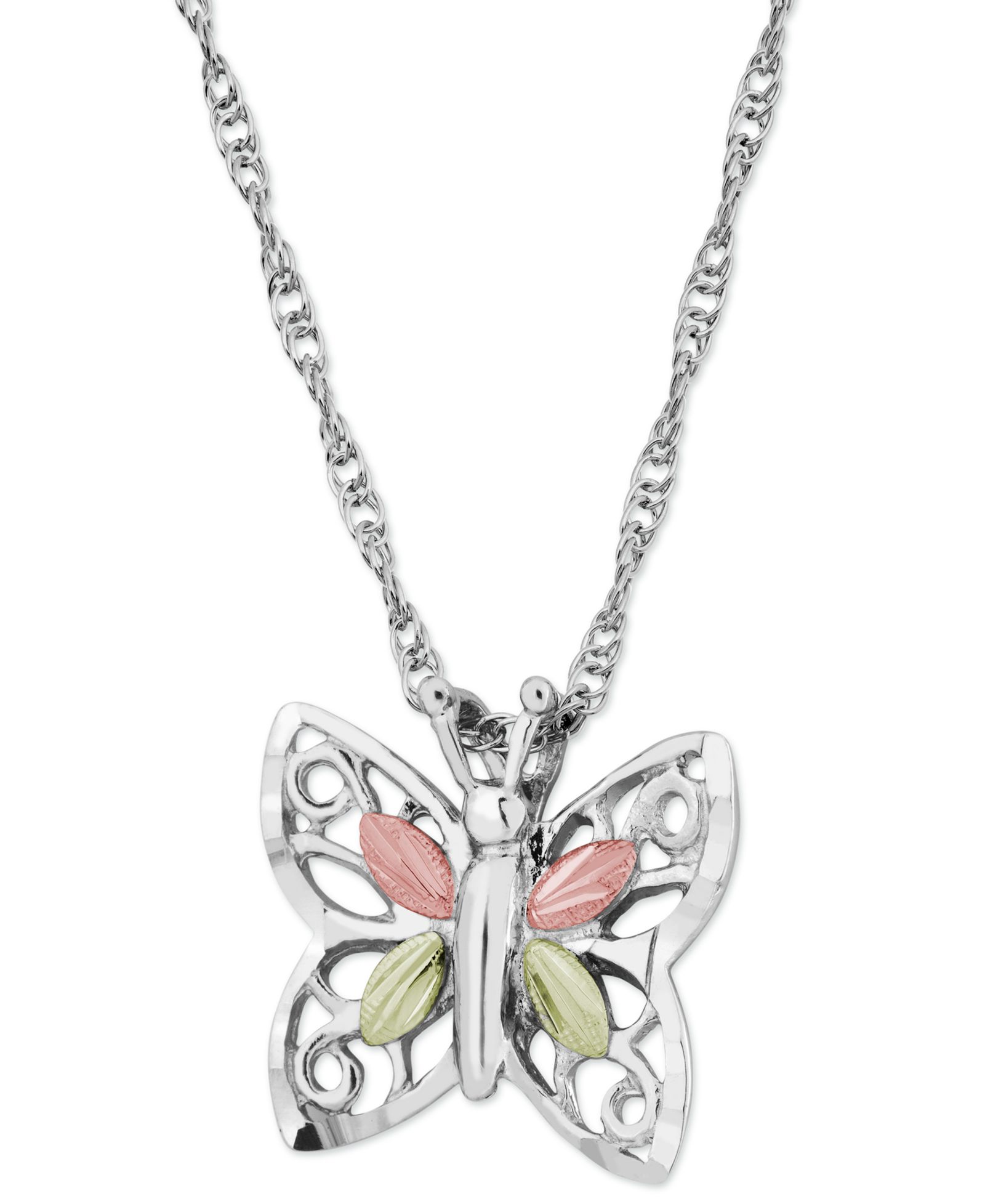 Подвеска-кулон Butterfly из стерлингового серебра с 12k Rose and Green Gold