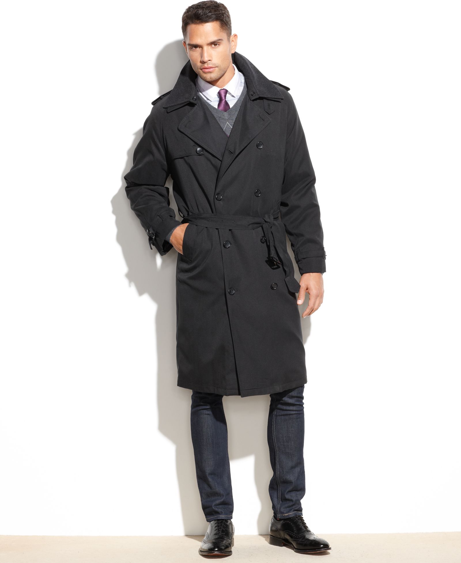London Fog Мужской классический тренч London Fog Classic Fit Iconic Belted Trench Raincoat