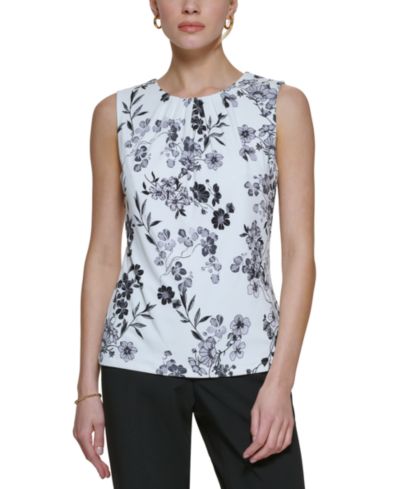 Блузка Calvin Klein Printed Pleat-Neck