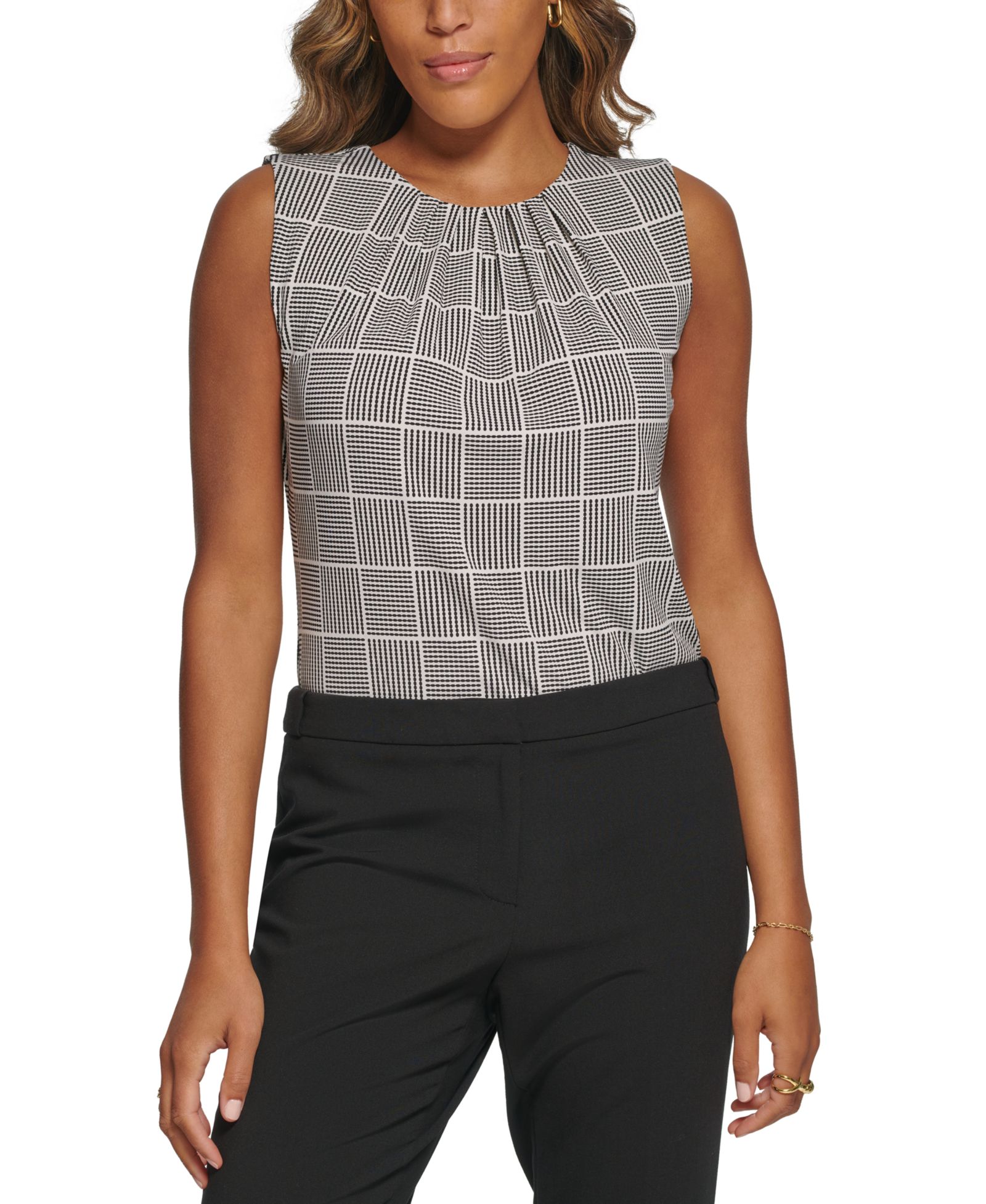 Calvin Klein Printed Pleat-Neck Blouse