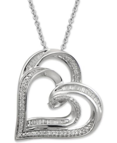 Подвеска-кулон Macy's Diamond Double Heart Adjustable Pendant in Sterling Silver