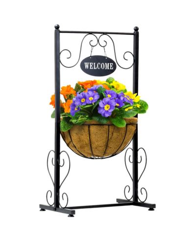 Металлический кашпо Sorbus с кокосовым лайнером и табличкой Welcome