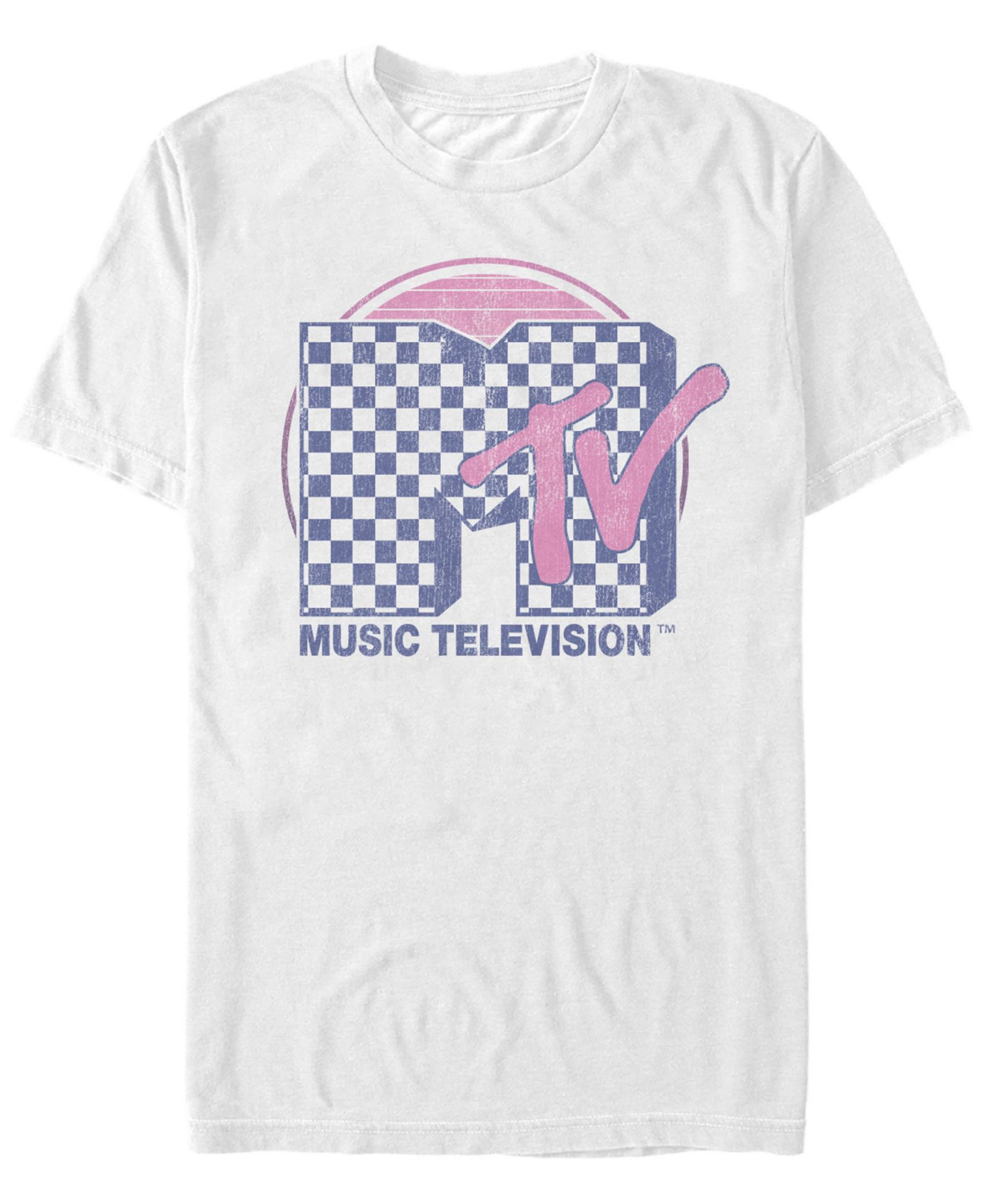 Fifth Sun Men's Checkered Pattern Sunset Color Fill Logo Short Sleeve T- shirt
