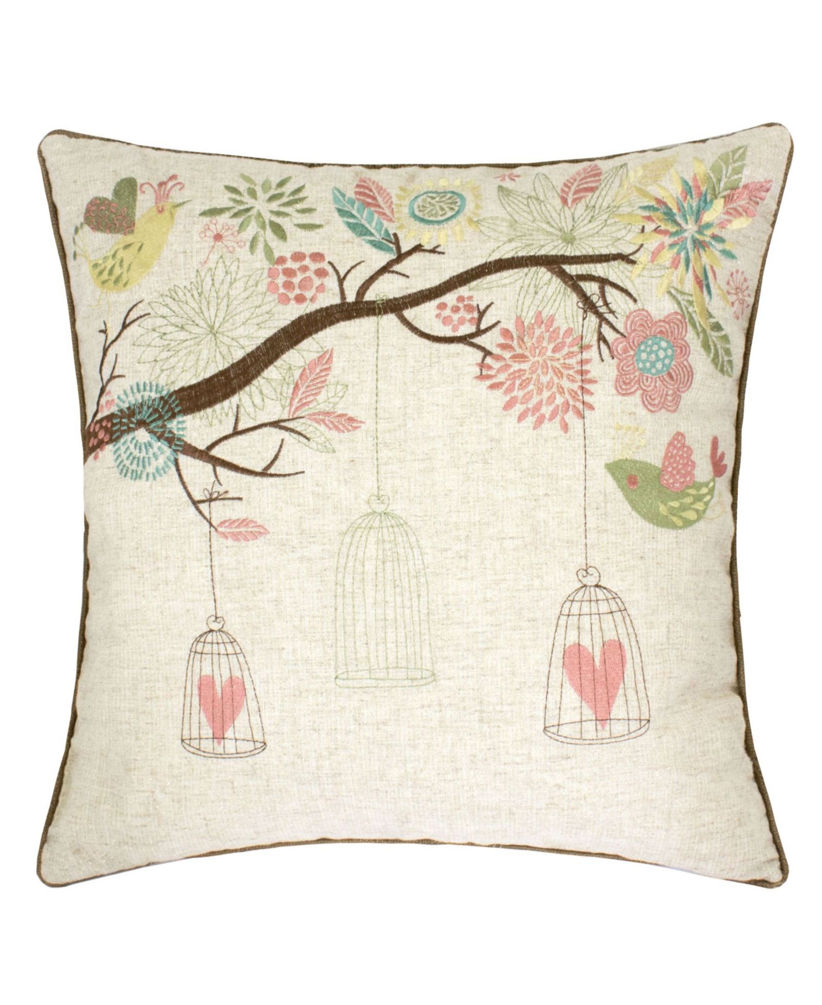 Homey Cozy Lilly Embroidered Linen Decorative Pillow, 20" x 20"