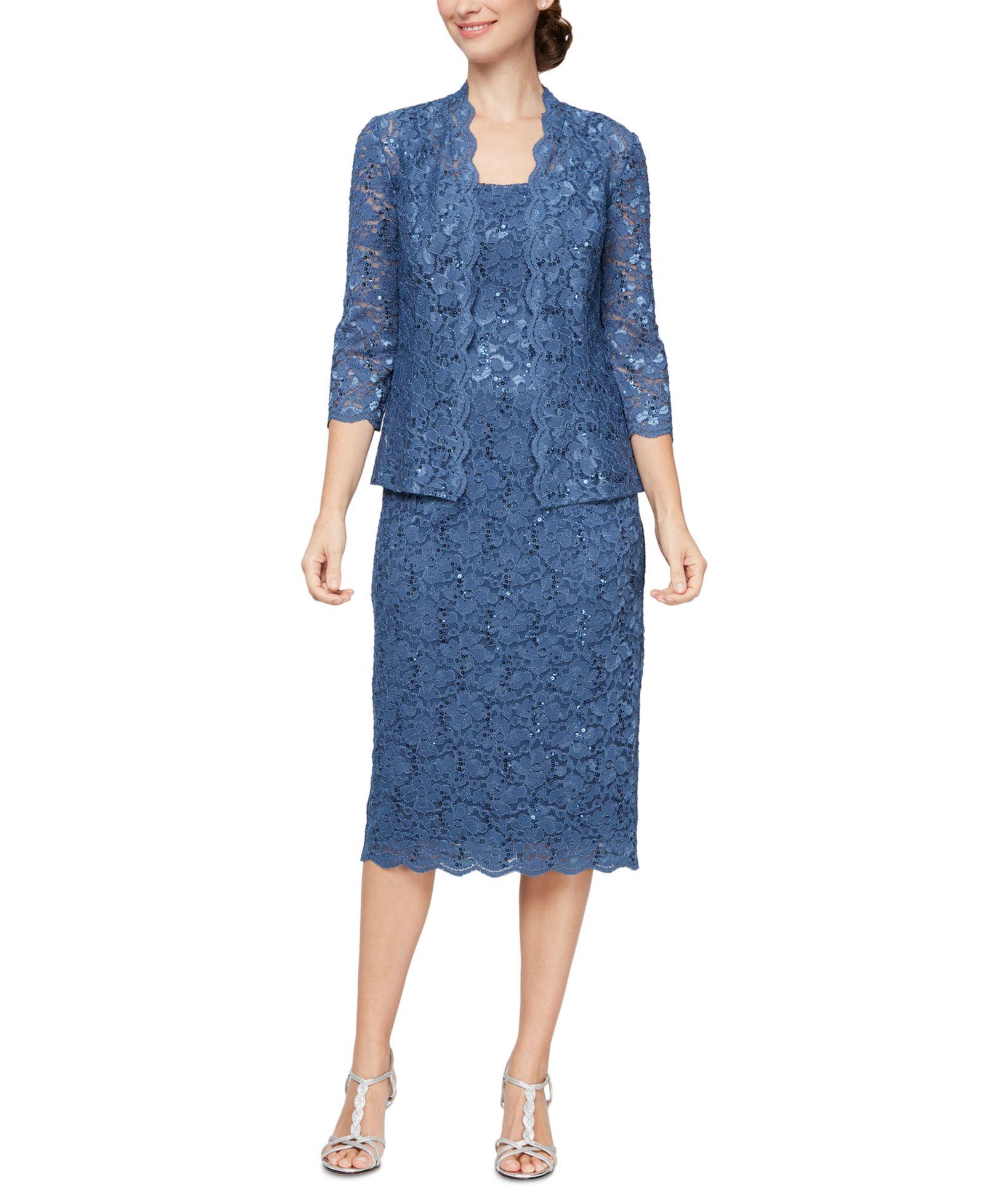 SL Fashions Women's 2-Pc. Lace Jacket & Midi Dress Set