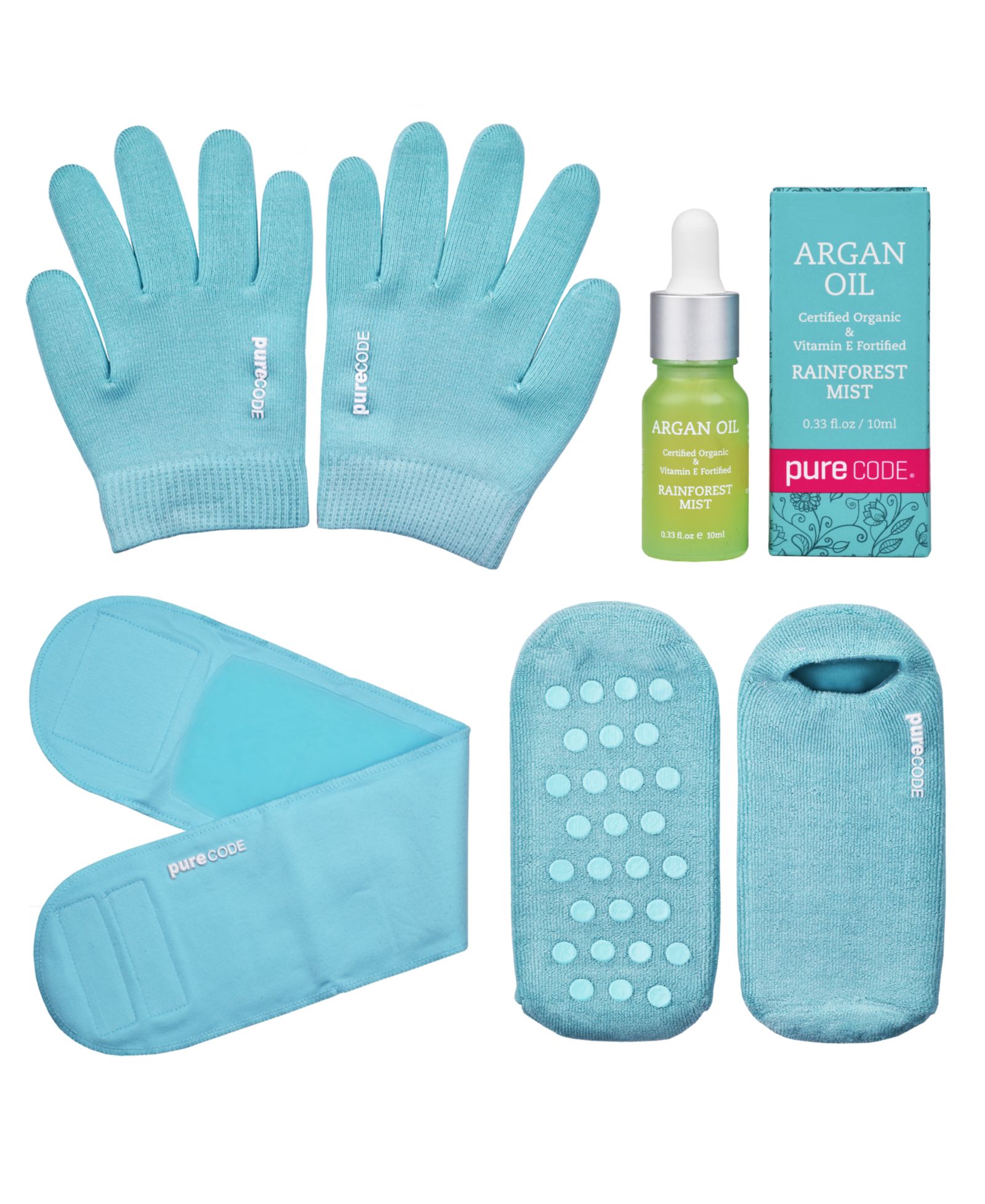 PURECODE Moisturizing Gel Collection With Argan Oil Rainforest Mist, Gloves S-M, Socks 6-9
