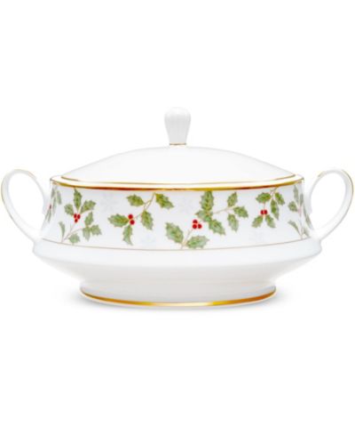 Noritake Holly & Berry Gold Covered Vegetable Bowl, 10.25", 48 oz.