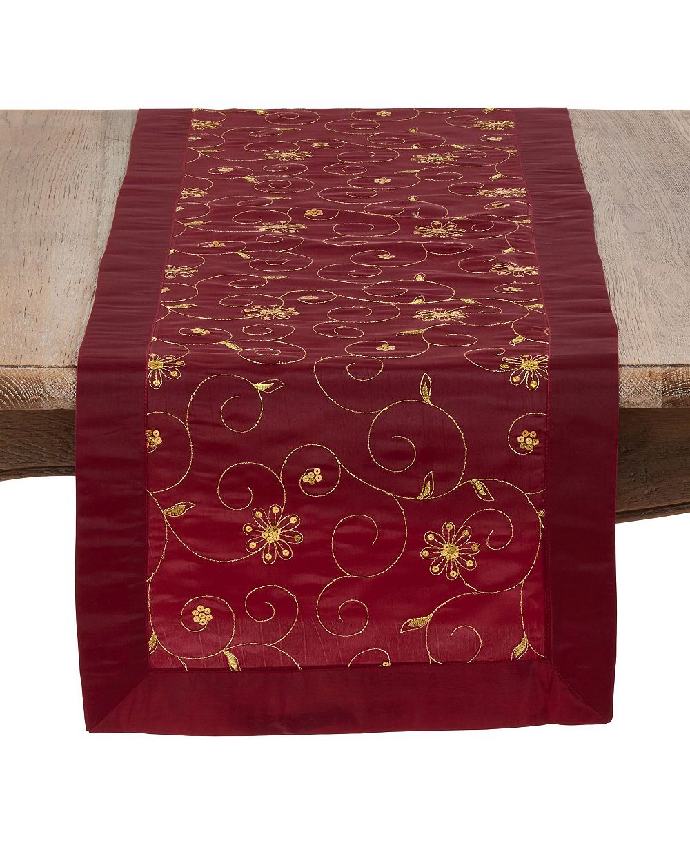 Saro Lifestyle Holiday Runner with Embroidered and Sequined Design, 16" x 72"