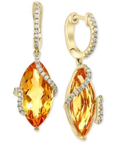 EFFY® Citrine & Diamond Drop Earrings in 14k Gold (Also available in Pink Amethyst, Green Amethyst and London Blue Topaz)