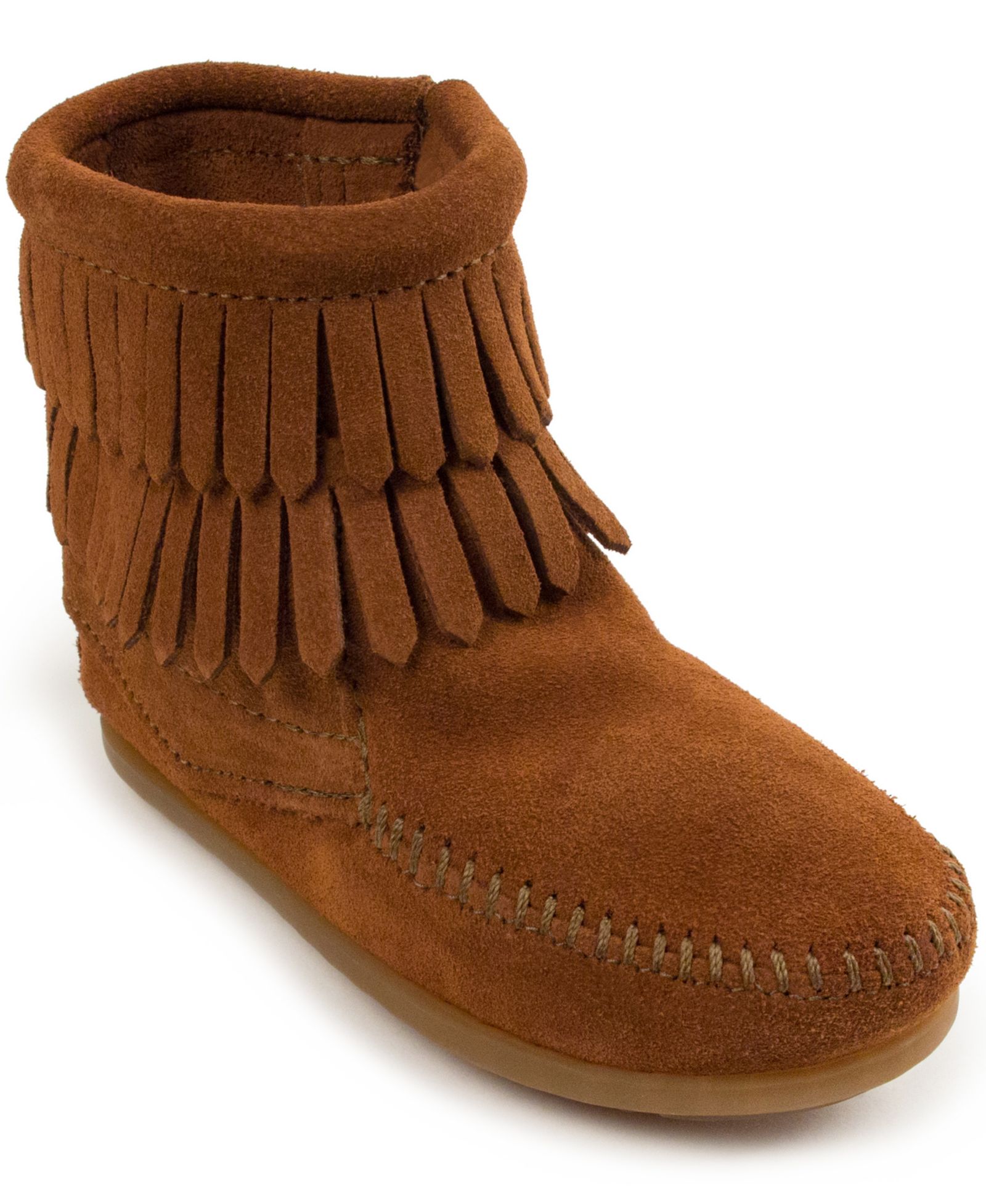 Minnetonka Kids' Suede Double Fringe Side Zip Boots