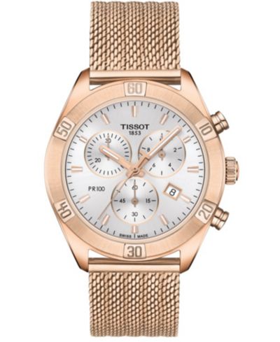Женские швейцарские часы Tissot PR 100 Sport Chic T-Classic с золотистым стальным браслетом 38mm
