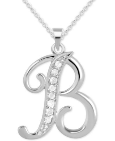 Diamond B Initial 18" подвеска-ожерелье (1/10 ct. t.w.) из стерлингового серебра