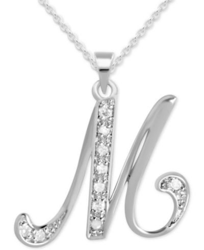 Подвеска-кулон Diamond M Initial 18" из стерлингового серебра (1/10 ct. t.w.)