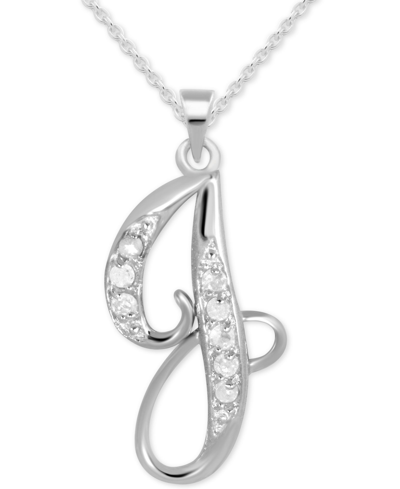 Подвеска-кулон Diamond J Initial 18" из стерлингового серебра (1/10 ct. t.w.)