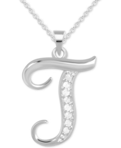 Подвеска с инициалом Diamond T 18" из стерлингового серебра (1/10 ct. t.w.)