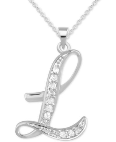 Diamond L Initial 18" Pendant Necklace (1/10 ct. t.w.) in Sterling Silver