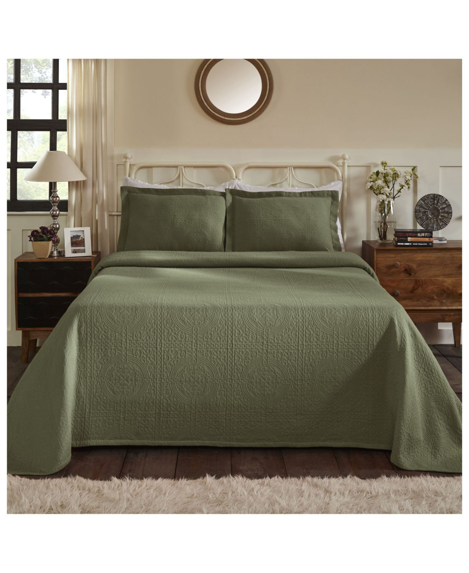 Superior 100% Cotton Fleur De Lis Medallion All-Season 3-Piece Coverlet Set, King
