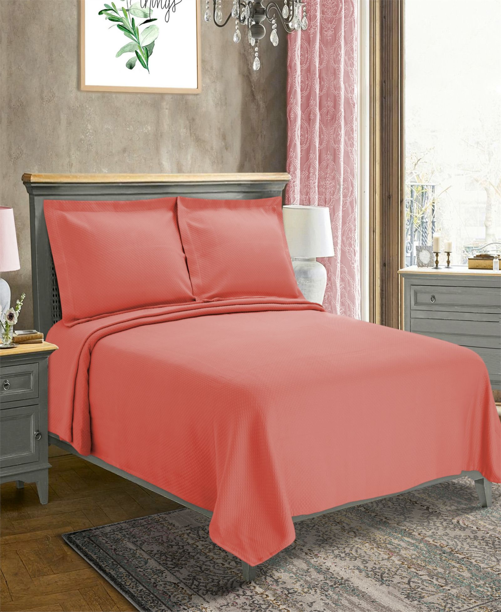 Superior 100% Cotton Diamond Solitaire All-Season 3-Piece Coverlet Set, Full
