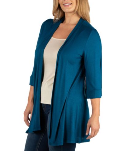 24Seven Comfort Apparel Open Front Elbow Length Sleeve Plus Size Cardigan