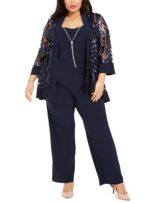 R & M Richards Plus Size 2-Piece Sequined Jacket Top & Straight-Leg Pants