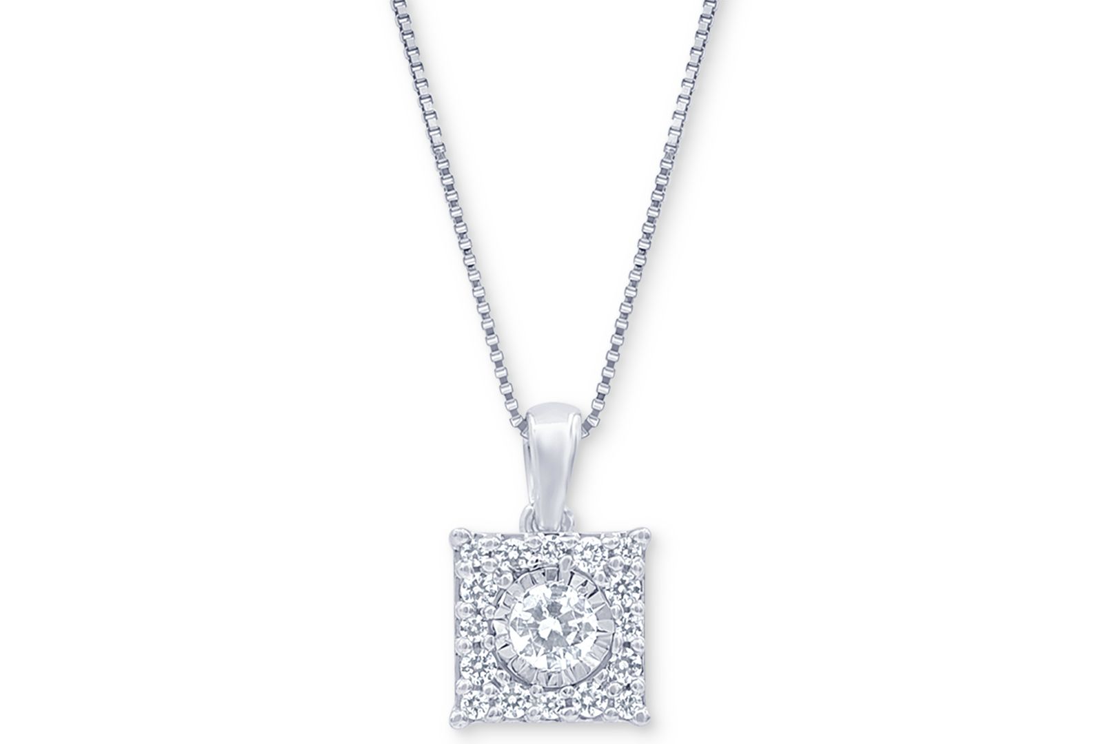 Diamond Square Halo 18" Pendant Necklace (1/3 ct. t.w.) in 14k White or Yellow Gold