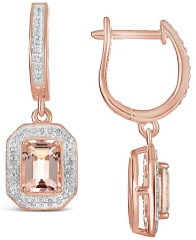 Серьги с morganite (1-3/4 ct. t.w.) и diamond (1/3 ct. t.w.) в золотом напылении на серебре