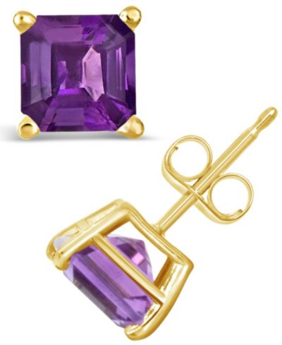 Macy's серьги-гвоздики Amethyst 14K Yellow Gold