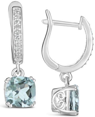 Серьги-подвески с аквамарином (2-1/2 ct. t.w.) и бриллиантом (1/10 ct. t.w.) из стерлингового серебра