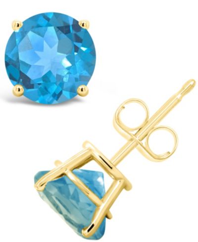 Round-Cut Gemstone Stud Earrings in 14K Yellow Gold